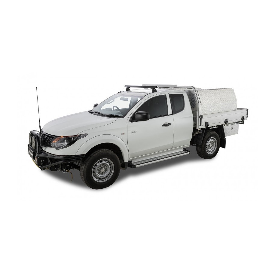 Mitsubishi L200 2018-Heavy Duty RLT600 Rainure Monté Noir 1 barre de toit (Avant)