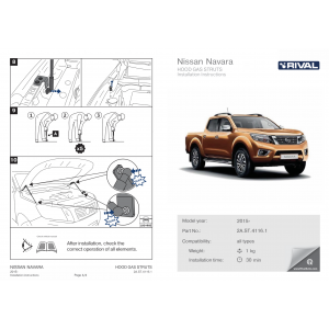 Paire de vérins de capot pour Nissan NP300 après 2016 2A.ST.4116.1